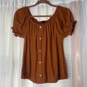 Swiss dot button down slight puff sleeve blouse